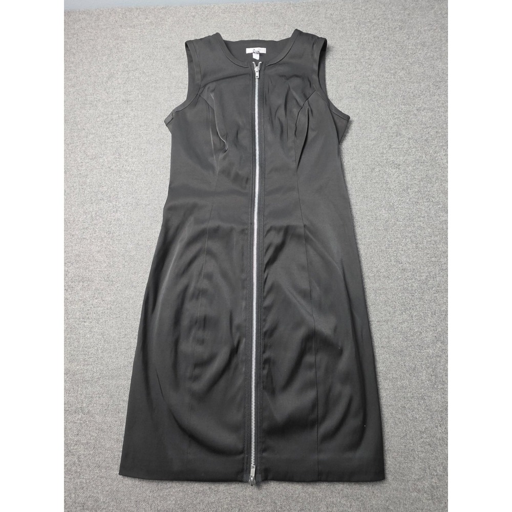Cache Sheath Dress Womens 6 Black Stretch Sleeveless Crew Neck Full Zip Front